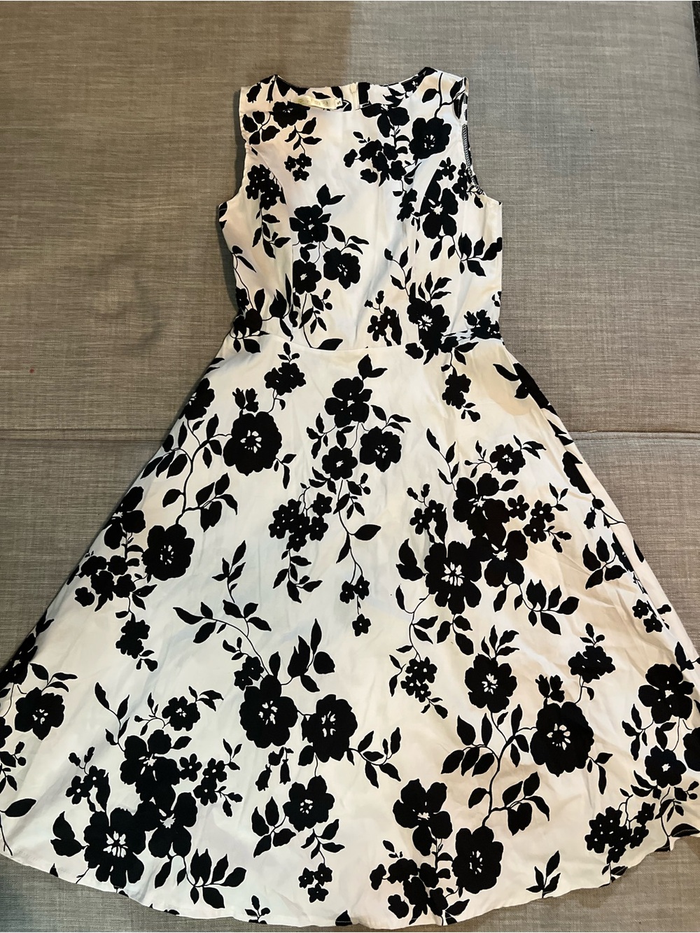 Classic Black & White Floral Fit-and-Flare Dress